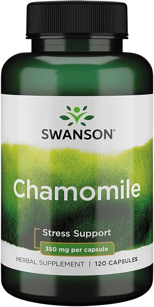 Swanson Kamille Stress Support - Made with German Kamille Flower - Urtetillæg til fremme af stress, afslapning og søvn support - Hjælper nem krop og sind - (120 kapsler)