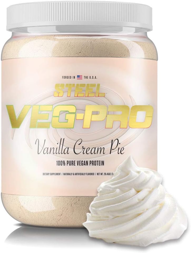 Steel Supplements Veg- PRO - PRO - 124; Vegan Protein Powder, Vanilla Cream Pie - 124; 25 Servere (1,65lbs) - 124; BCAA Amino Acid - 124; Gluten Free - 124; Non Dairy - 124; Law Carb Formel