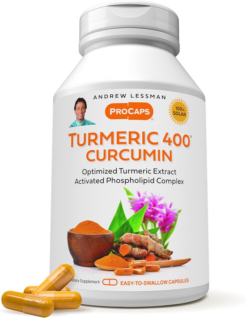 ANDREW LESSMAN Gurkemeje 400mg - 120 kapsler - 95% Curcuminoider som Phospholipid Complex for Optimum Fordele og Absorption, High Potency Standardized Extract, Lille let at synke kapsler