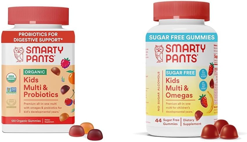 SmartyPants Kids Multivitamin Gummies Bundle: Organic Probiotika, Omega 3, Vitamin D3, C, B12, B6, A, K & Zink immunforsvar Support, Sukker Free Strawberry Banana, 164 Count
