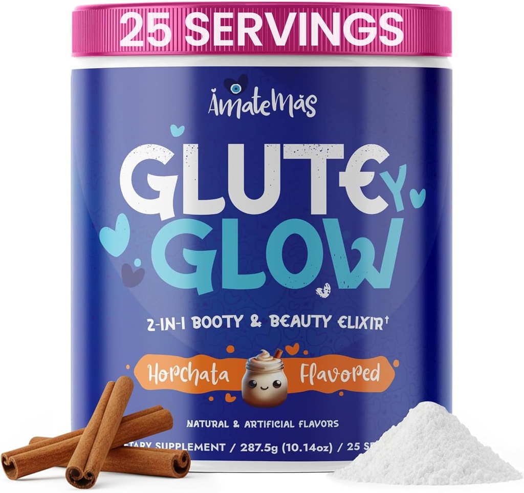 Glute Y Glow by Amatemas – Women's Creatine + Biotin Supplement for Muscle Growth, Glute Support, Hair Skin & Nails – Horchata Flavor – Energy Support – Lean Muscle – Daily Performance Blend