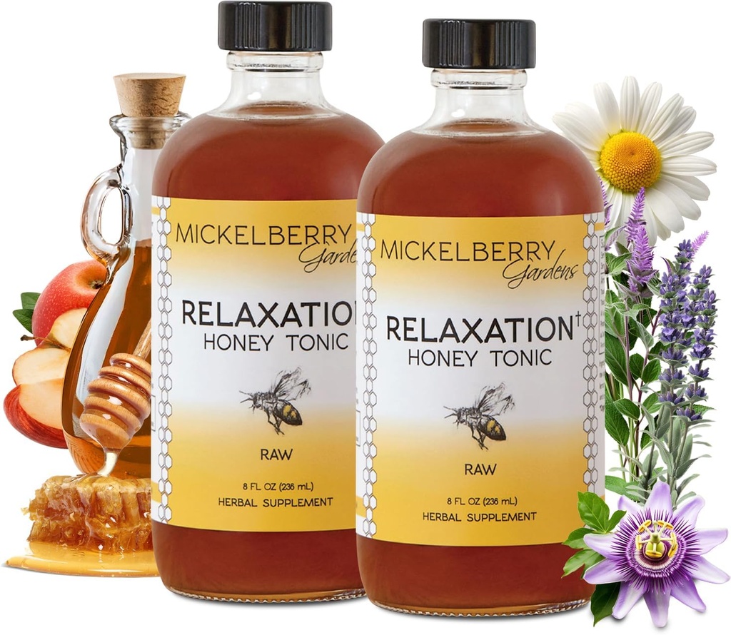 Mickelberry Gardens Relaxation Honey Tonic – Natural Tension Relief & Sleep Support with Chamomile, Lavender & Organic Herbs – 8 Oz (Pack of 2)
