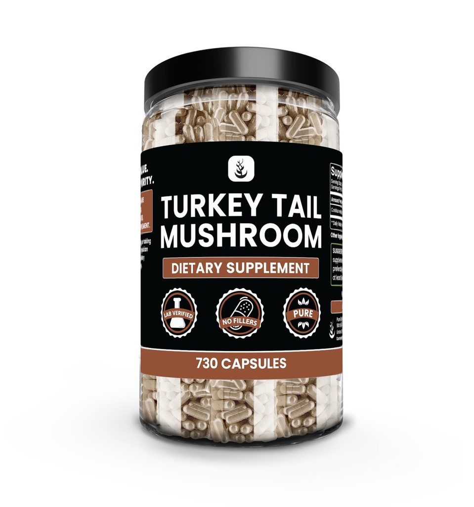 PURE ORIGINAL INGREDIENSER Tyrkiet Tail Mushroom (730 kapsler) Ingen Magnesium eller ris Fyldere, Altid Ren, Lab Verified