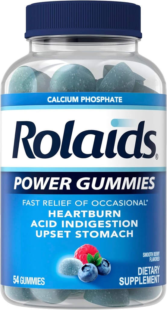 Ruller Power Gummies, Hurtig lindring af Lejlighedsvis Heartburn og Syre Indegestion, Kosttilskud, Glat Berry, 54 Gummies