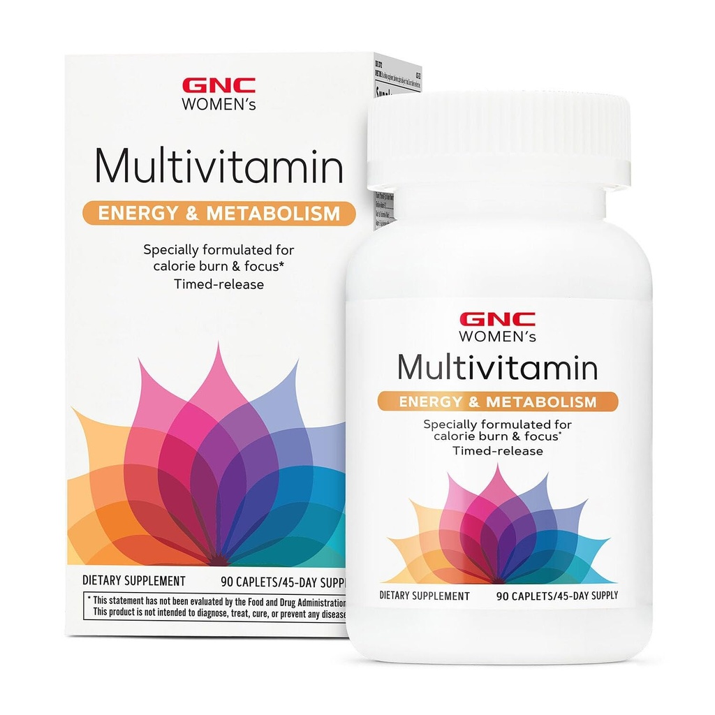 GNC Kvinder Energi og Metabolisme Multivitamin Caplets, Clinically Proven, Calorie Burn, Focus, 100mg Koffein, Aktiv Nutrition, Immun, Ben, Beauty, Iron, Biotin, Timet Release, 90 ct
