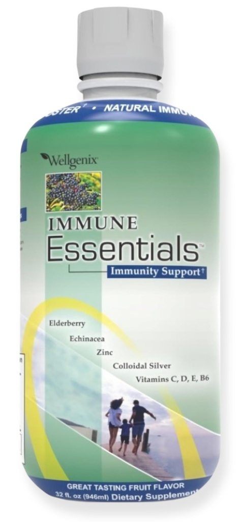 Wellgenix Immunoessentials - Multivitamin Flydende til mænd, kvinder og børn - Vegan tillæg med vitaminer C, D Elderberry Zink, Echinacea til Toddler, Kid & Voksen 32oz