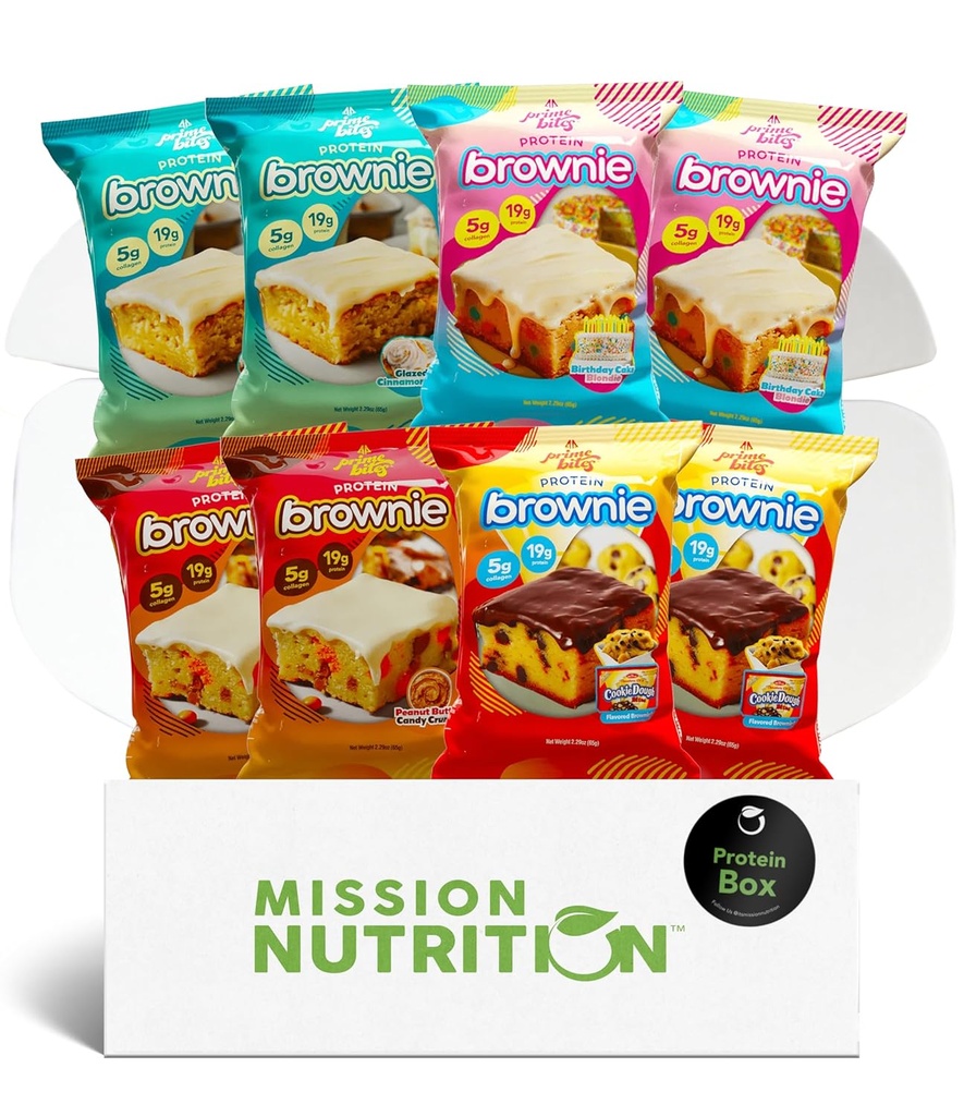 Prime Bites Protein Brownies Variety Pack Blondies - High Protein (19g), Collagen & Whey Protein, Low Sugar - 8 Count Snack & Gave Box