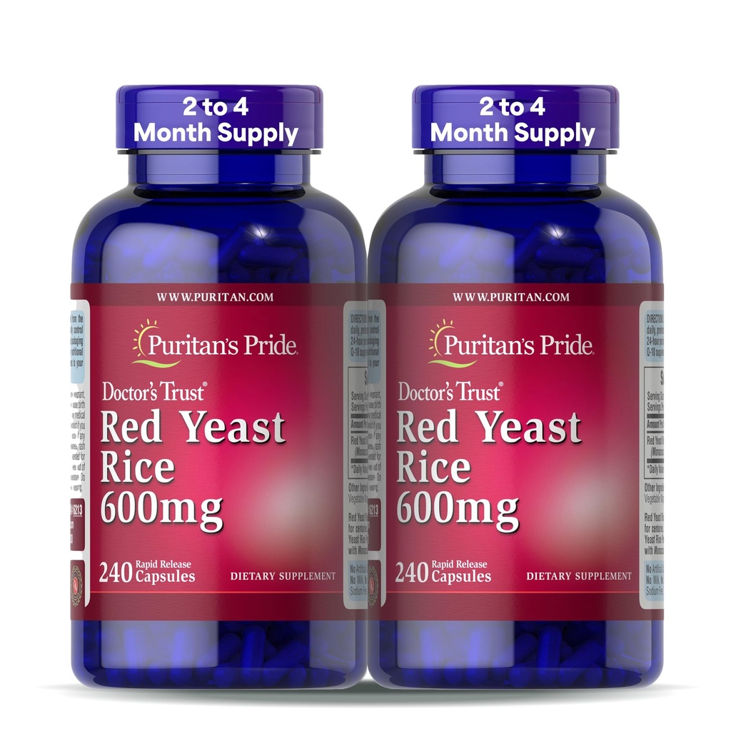 Puritan 's Pride Doctors Trust ® Red Yeast Rice 600mg, Kosttilskud, 240 Rapid Release Kapsler, 2 Pack