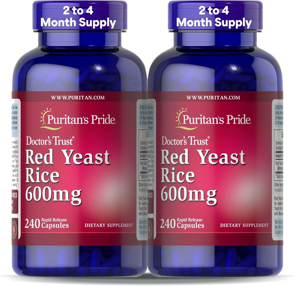Puritan 's Pride Doctors Trust ® Red Yeast Rice 600mg, Kosttilskud, 240 Rapid Release Kapsler, 2 Pack
