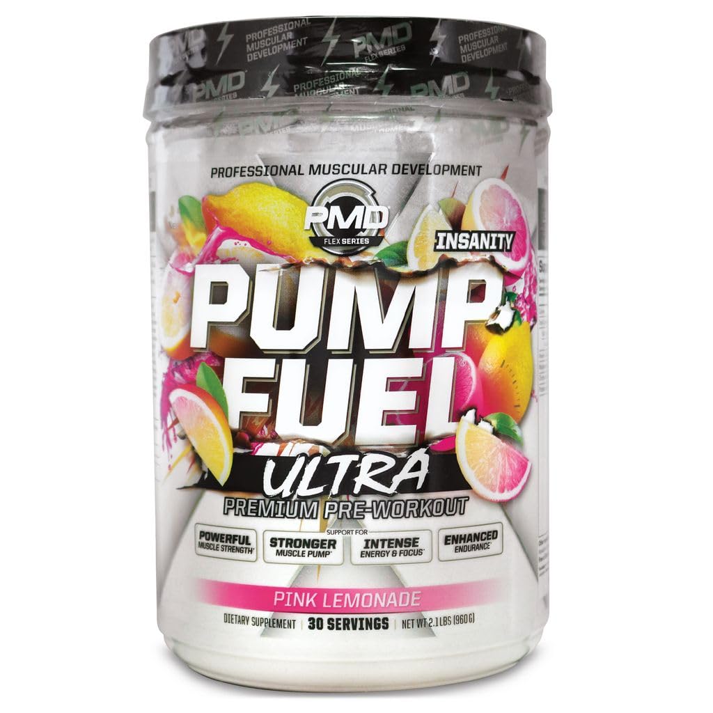 PMD Sports Pump Fuel Ultra Insanitet - Premium Pre Workout Powder & Muscle Pump, Greater Focus, Endurance & Recovery, Premium Creatin, Arginin & Beta Alanine - Pink Lemonade (30 Servere)