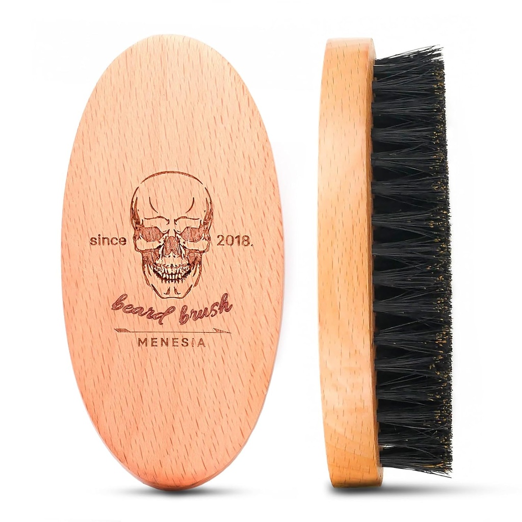 Vildsvinebørster til mænd, Pocket Travel Herretræ Lille Soft Beard Brush (Skull)