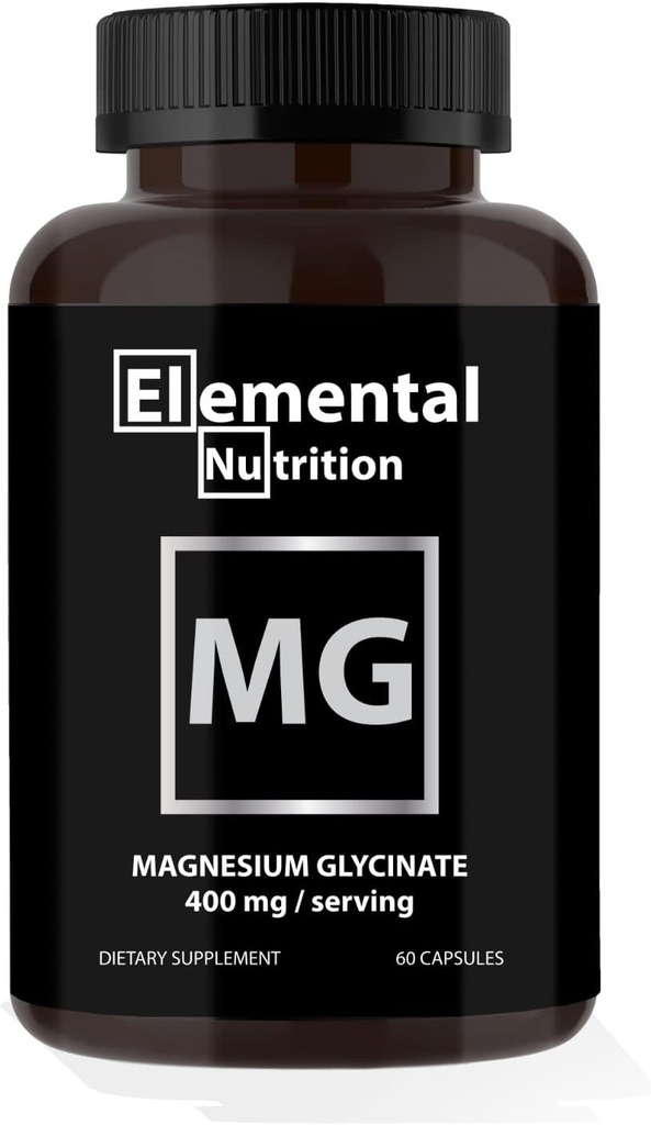 Magnesium Glycinat - 400 mg pr. kapsel, Pure Magnesium med serveringsstørrelse 2, Servering Per Container 30, Komplekseret med Glycin til maximal absorption i en sort krukke
