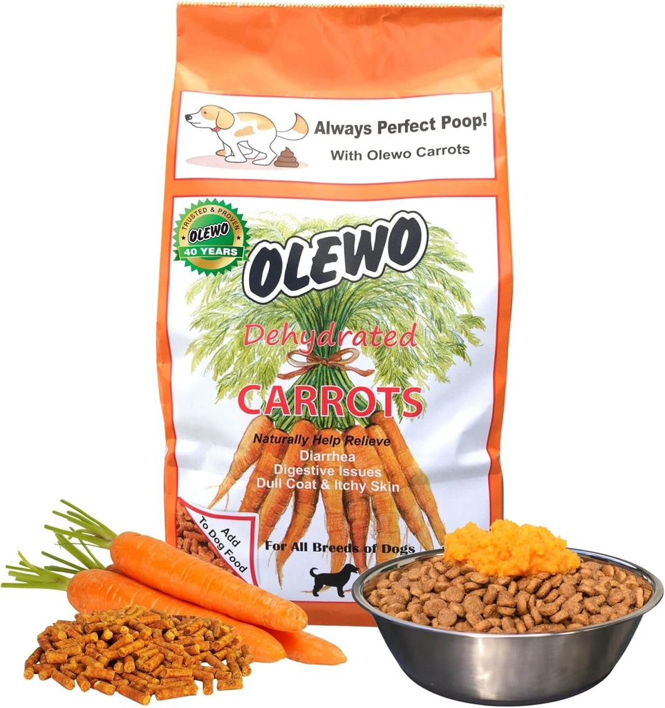 Olewo Original gulerødder til hunde - Fiber for perfekt Poop, Hundemad Toppers til Picky Eaters, Natural Skin & Coat Support, Multivitamin, Probiotika til fordøjelse og Gut Sundhed, 5,5 lbs