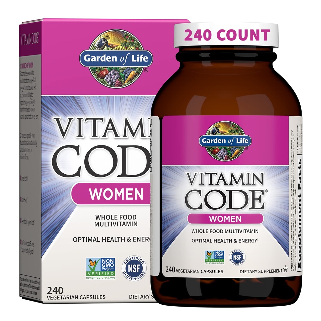 Livets Multivitamin til Kvinder, Vitamin Code Kvinder Multi - Hel mad Kvinder Multi Vitamin, Jern, Folate ikke Folinsyre, Vitamin A og Probiotika til Kvinder Energi, 240 Vegetariske Kapsler