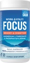 Naturlig Vitality Focus, Magnesium L- Threonat og Phosphatidylserin Nootrop Brain Kosttilskud til hukommelse, fokus og kognition, Gluten Free, Vegetar, 60 Kapsler