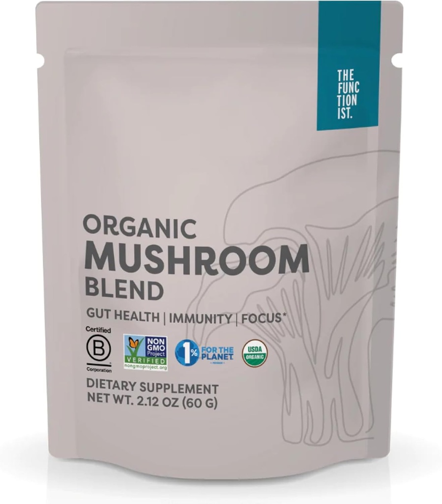 The Functionist Organic Mushroom Blend | Organic Mushroom Supplement Powder | 10 Mushroom Mix | Powerful Gut, Energy Mushroom Complex | Premium Mushroom Drink Powder - Vegan, Kosher, 2.12 Oz