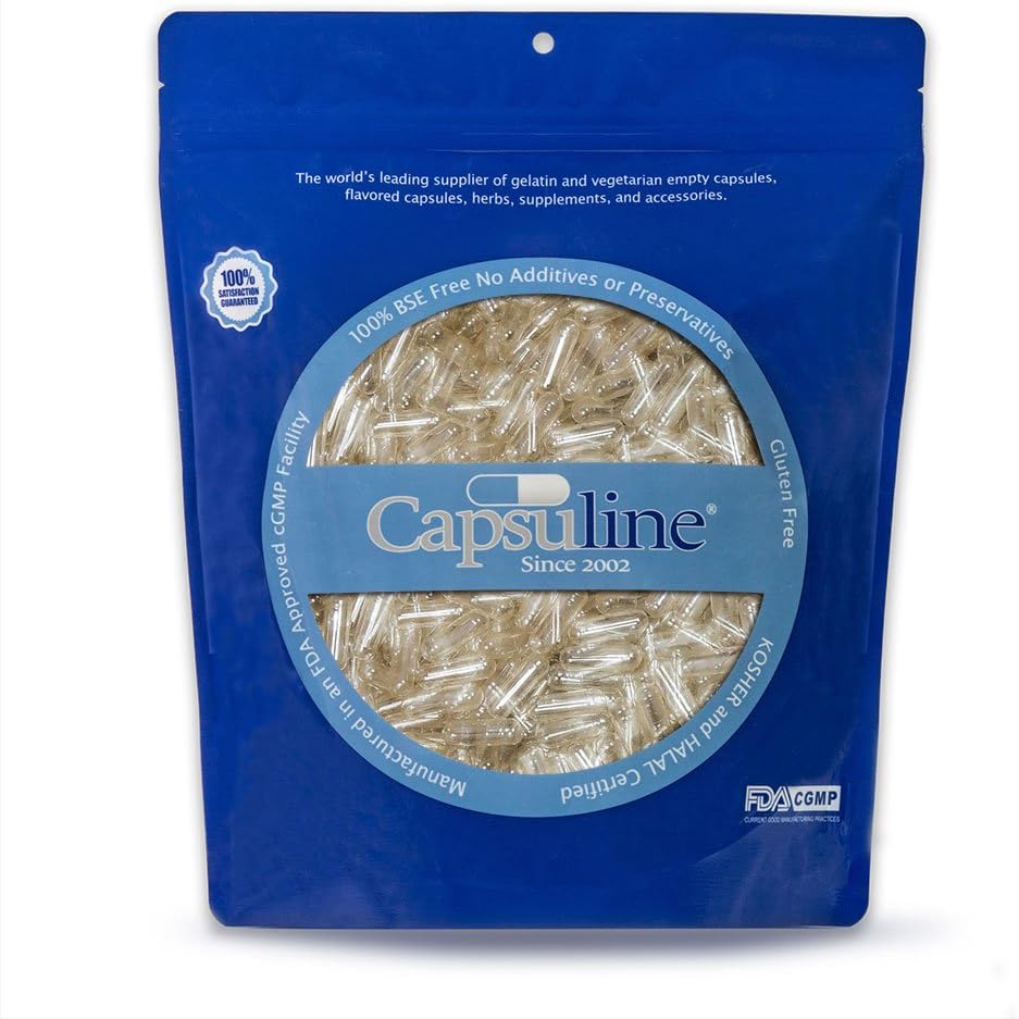 Capsulin Størrelse 2 Tomme Veganske Kapsler, Clear - 1000 Greve Name 124; Vegetar, Kosher, Non- GMO & Halal Certified