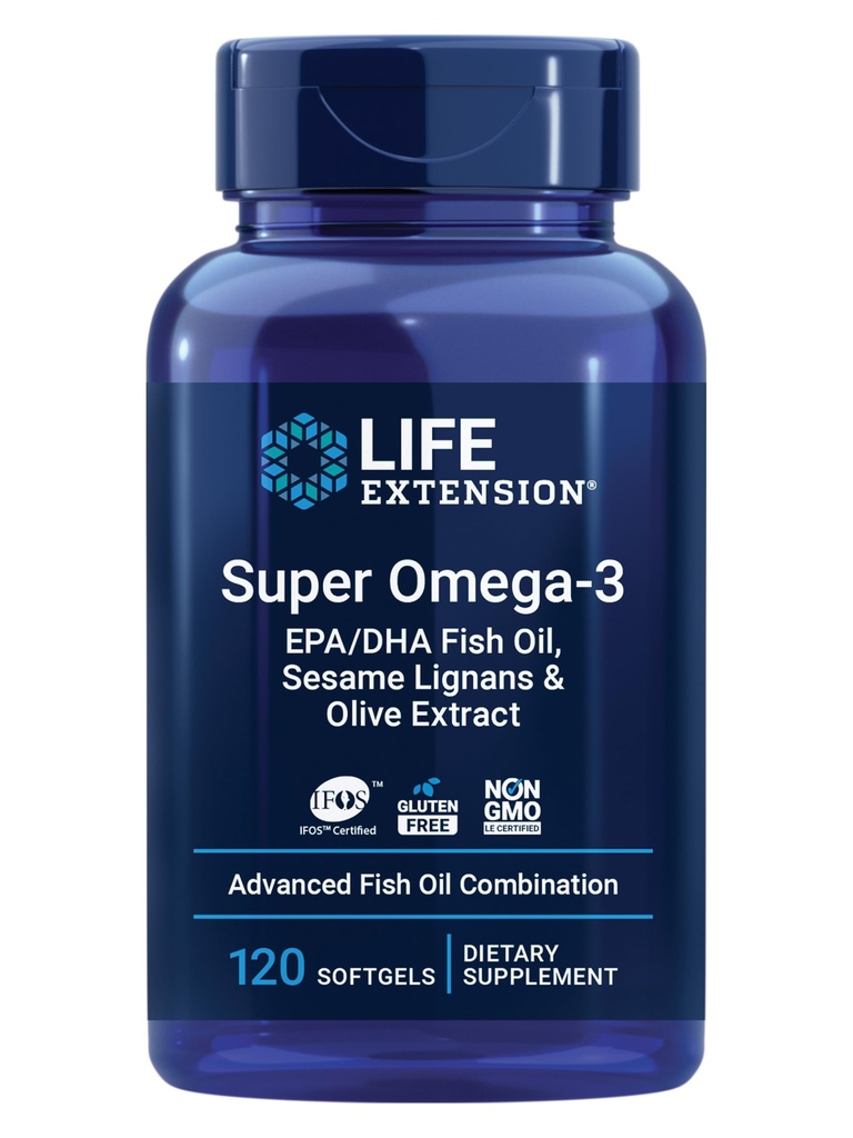 Life Extension Super Omega-3 EPA / DHA med Sesame Lignans & Olive Extract, 120 Greve
