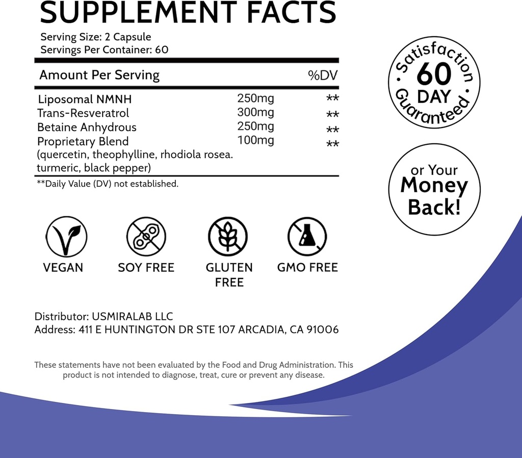 Liposomal NMNH Supplement for Women‘s Energy： NMN Alternative + Trans-Resveratrol + TMG | Boosts NAD+ Levels, Cellular Regeneration & Radiant Skin - 60-Day Anti-Aging Formula 1