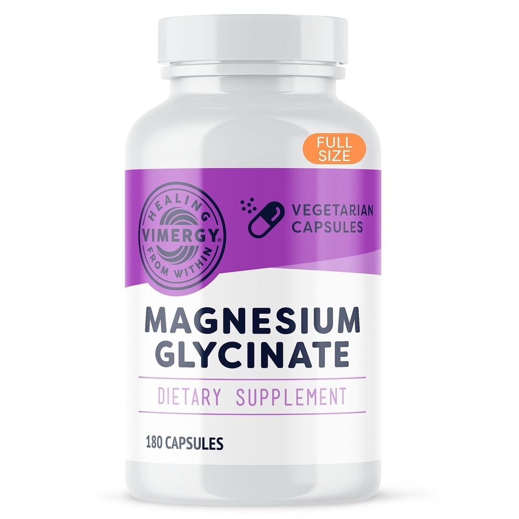 Vimergy Magnesium Glycinate - Stress Support - Chelated to Undgå Tummy Upset * - fremmer hjerte sundhed og energi * - Kosher, Vegan Gluten- Free - 180 Caps
