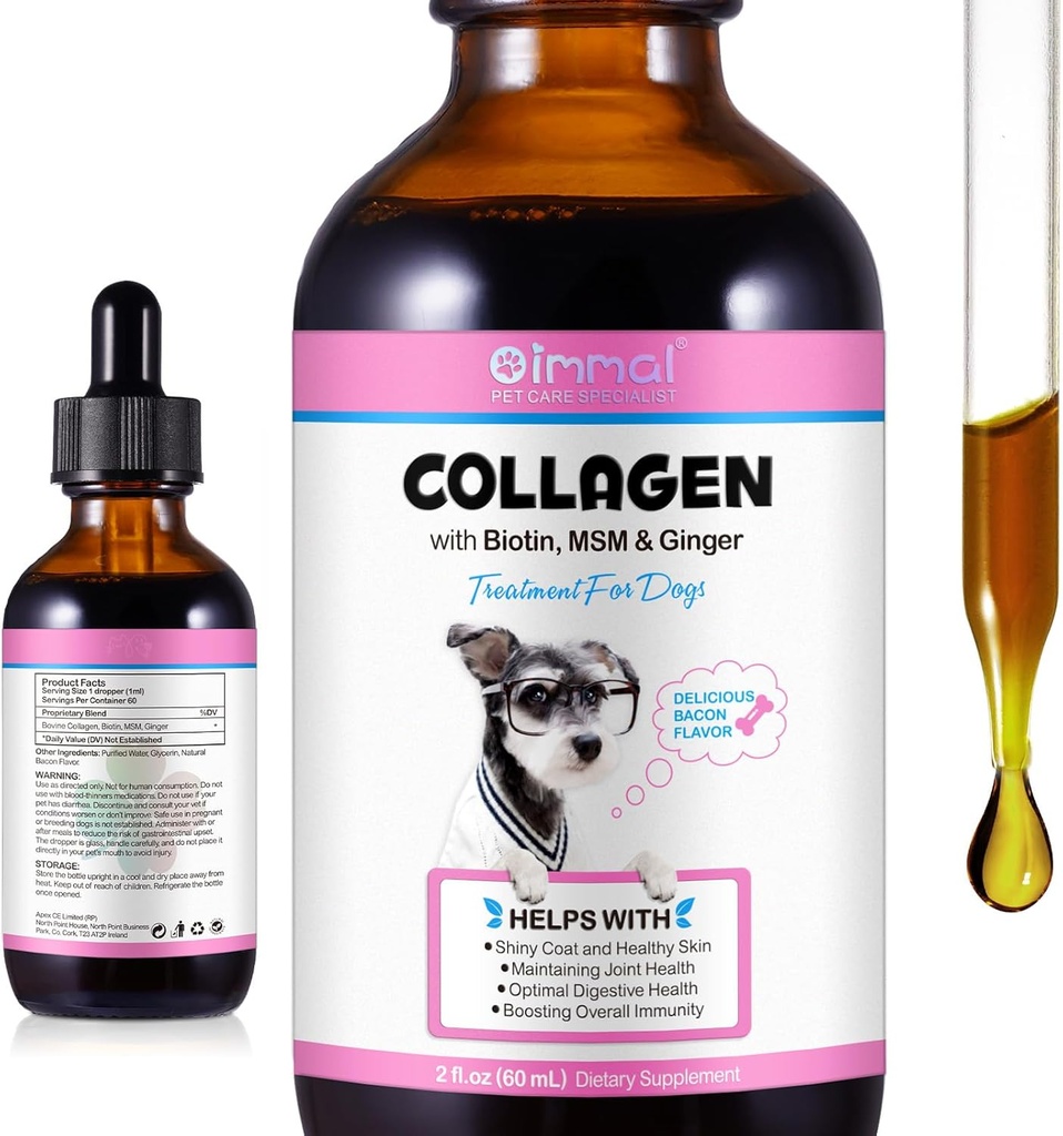 Flydende kollagen til hunde - Natural Hund Flydende Collagen Hud og Coat - Understøtter hunde Itch Relief og fælles sundhed - Bacon Flavor / 2.02 Oz