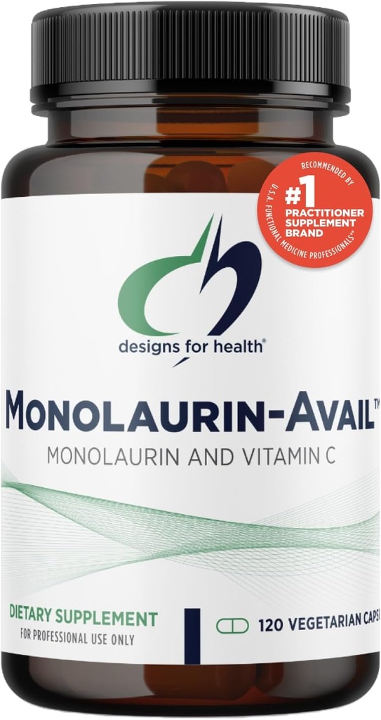 Design til sundhed Monolaurin- Avail - 1000mg Glycerol Monolaurate + C-vitamin med Sunflower Lecithin til at øge Monolaurinabsorption - Non- GMO + Gluten Free Immunoid Support Supplement (120 kapsler)