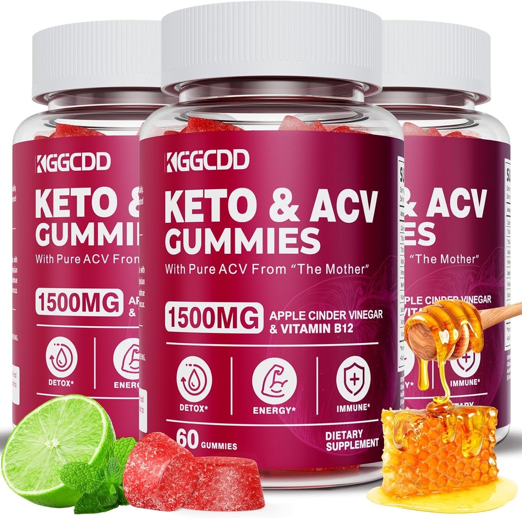 (3 Pack) Keto ACV Gummies Extreme 1500MG Keto Gummies Æble Cider Vineddike Formuleret med Pomegranat Beet Juice Powder B12 Vegan Non GMO 180 Gummys