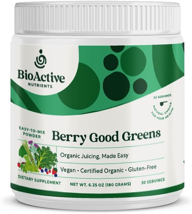 BIOAKTIVE NETRIENSER: Berry Good Green - Superfood Powder - 30 Servering - 100% USDA Organic Non- GMO Vegan Supplement, Hjælper Boost Energy, Detox, Sund Metabolisme, Hele fødeindtagelse