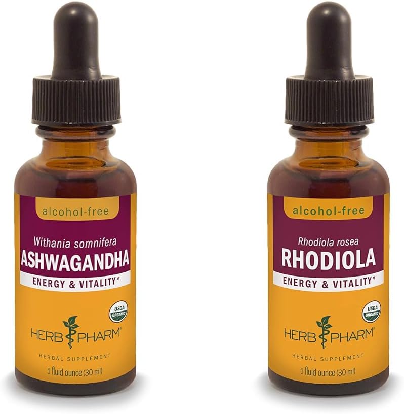 Herb Pharm Ashwagandha & Rhodiola Extracts for Energy, Vitality, Endurance & Stamina, 1 Oz Hver