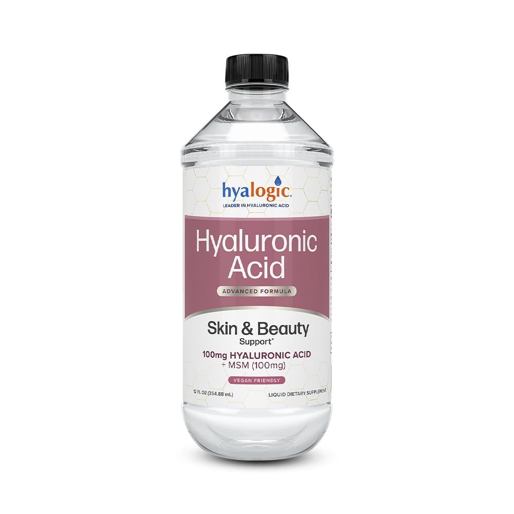 Hyalogisk flydende hyaluronsyre supplement - Ingestible Skin Support med 100mg HA og 100mg MSM - Naturlig hydrering for ansigtet, øjne og læber - høj molekylvægt formel - 12 oz