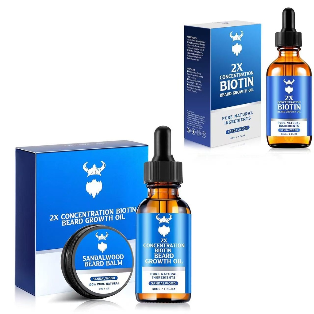 Sandalwood Beard Growth Kit med 2X biotin til mænd og skæg growth olie ingredienser & Thickens Ansigtshårvækst