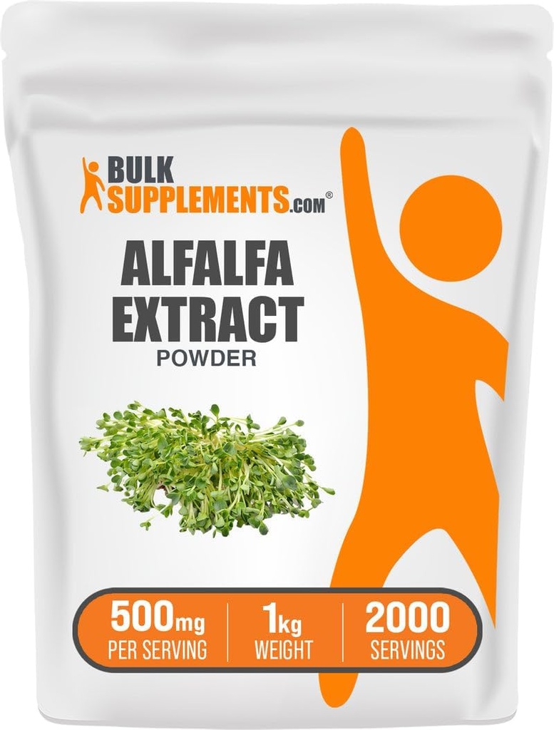 BulkSupplements.com Alfalfa Extract Powder - Alfalfa Supplement, Green Superfood Powder - Vegan & Gluten Free, Green Supplements - 500mg per Serving, 1kg (2,2 lbs) (Pack of 1)