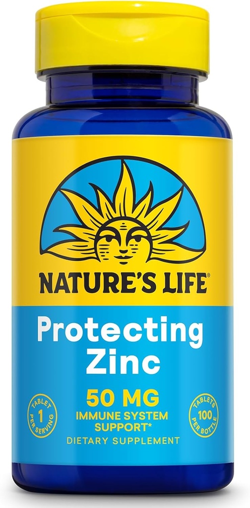 NATUR 'S Life Protecting Zink 50mg med 2,5 mg kobber - Chelated Zink supplement til immunforsvar, ben sundhed, muskelfunktion og hjerte sundhed støtte, 60- dag garanti, 100 Servere, 100 tabletter