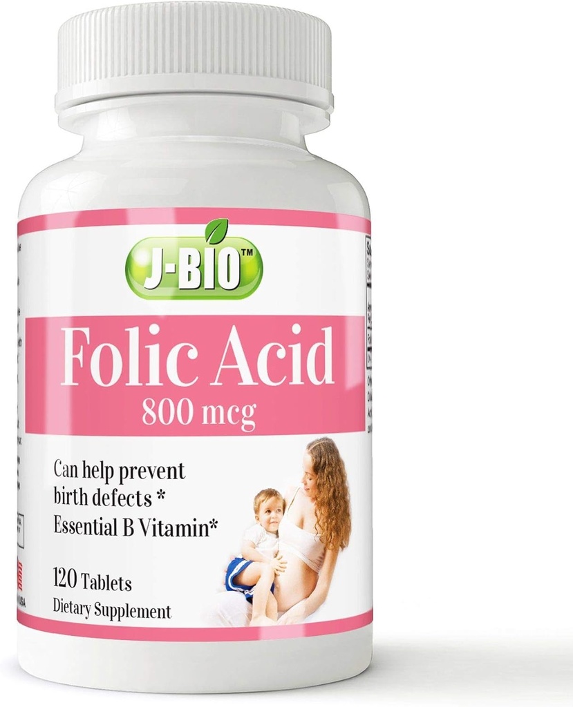 J- Bio folinsyre 800mcg (120 tabletter) Daglig sundhedsregime & prænatal pleje af kvinder
