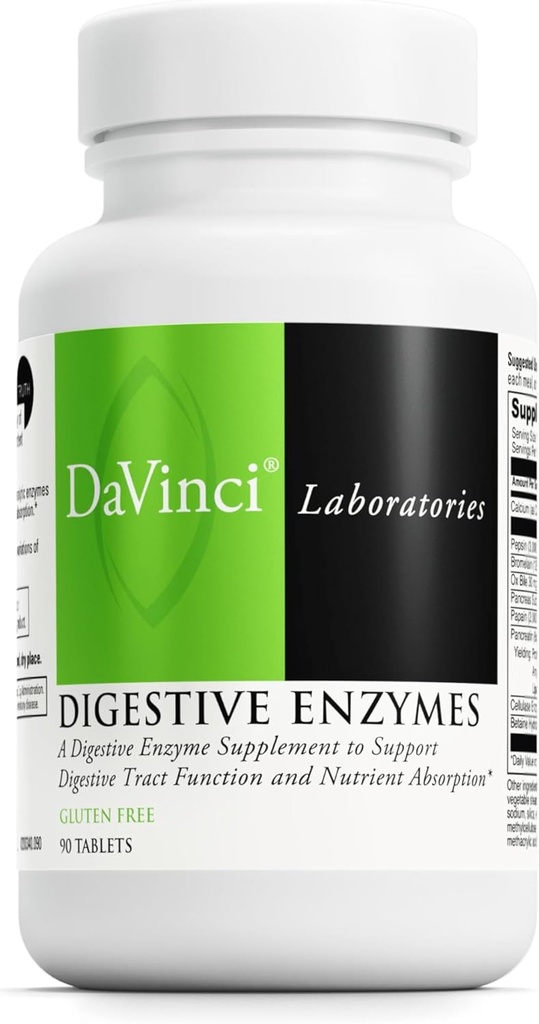 DAVINCI Labs All- Zyme - Kosttilskud til understøttelse af fordøjelsesfunktion og næringsstofabsorption - med Calcium, Pepsin, Bromelain, Papain, Pancreatin og mere - Glutenfri - 90 tabletter