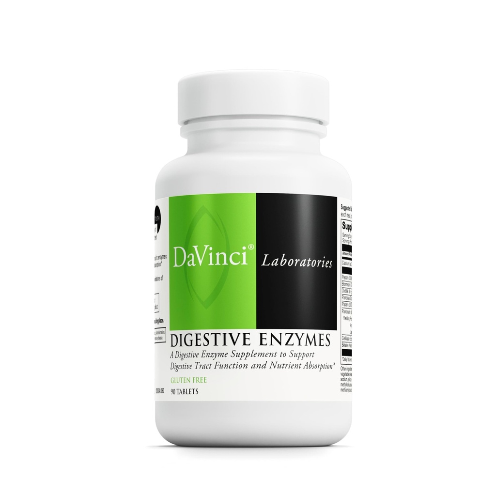 DAVINCI Labs Digestive Enzymes Dietary Supplement Supports Digestive Tract Function & Nutrient Absorption - with Calcium, Pepsin, Bromelain, Papain, Pancreatin and More - Gluten-Free - 90 Tablets