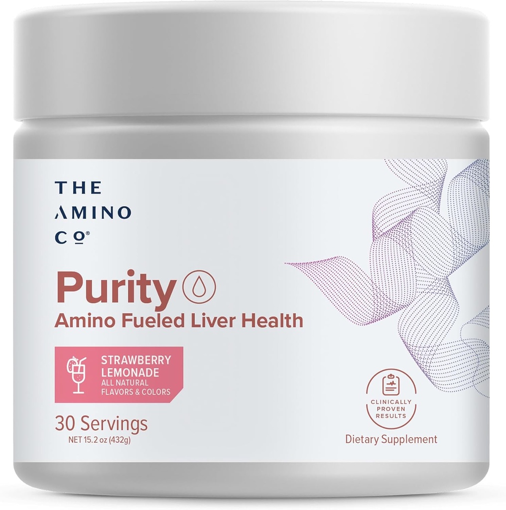 Amino CO. Renhed - Leverstøtte supplement med essentielle aminosyrer til lever Detox Rengøring - Boost Leversundhed til optimal leverstøtte - Jordbær Lemonade, 30 Servere