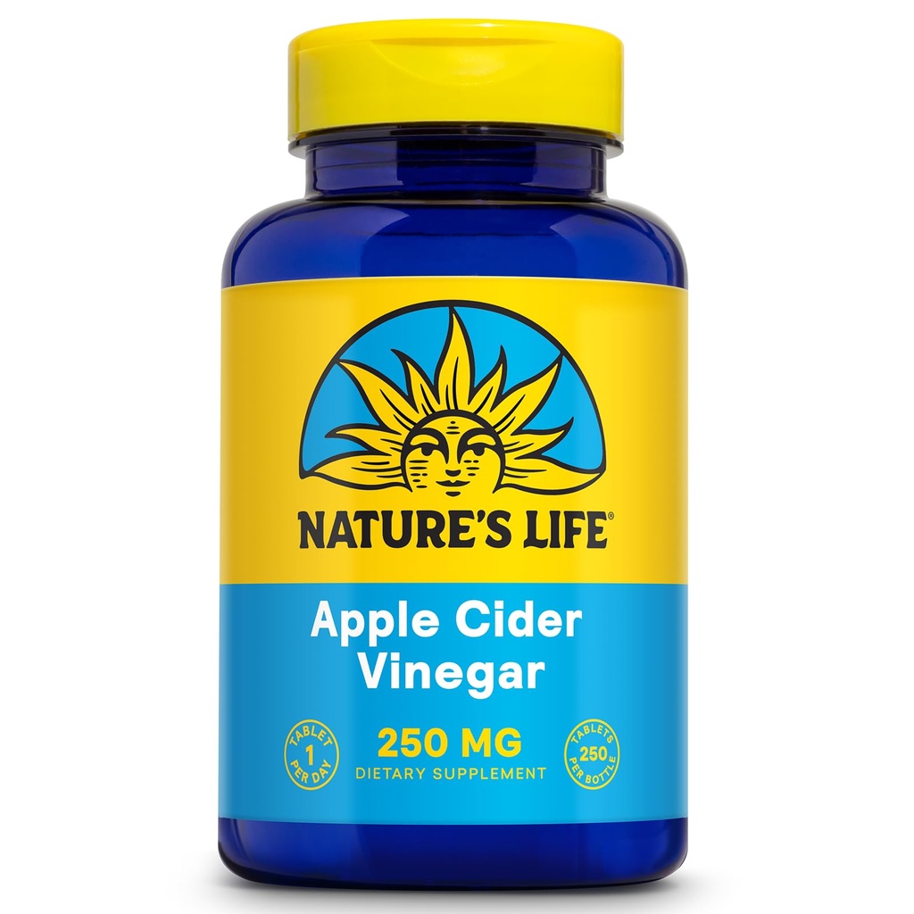 Nature's Life Apple Cider Vinegar Supplements 250 mg - ACV Tablets for Detox Cleanse and Digestion Support - with 87 mg Acetic Acid - 60-Day Money Back Guarantee - 250 Servings, 250 Vegetarian Tablets