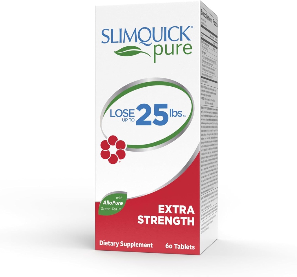 Slimquick Pure 3x Extra Strength Pill for Kvinder, Hjælper Opnå Vægt Mål, Hjælper Metabolisme, Lose Overskydende Vand, Holder fuld for længere med Green Tea Extract, Caste Tree, Koffein, MCT Oil - 60 Greve