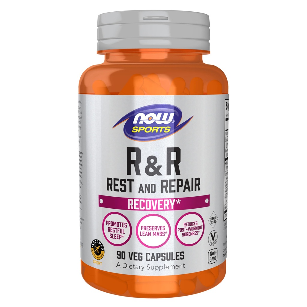Now Foods Sport Nutrition, R & R Hvile og reparation, Inddrivelse *, fremmer rolig søvn *, Preserves Lean Mass, reducerer post- workout ømhed *, Vegan, NGMO, 90 Veg kapsler