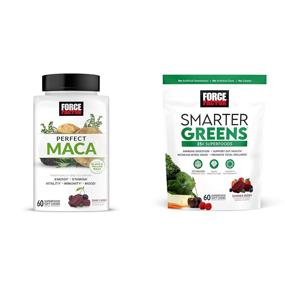 Kraftfaktor Maca Root og grønne Superfood Soft Chews Bundle med 60 Soft Chews Hver