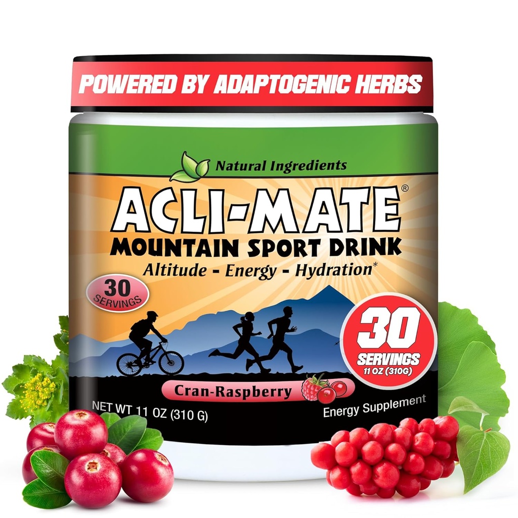 Acli- Mate Mountain Sport Drink Mix - Høj højde Acclimatisering Electrolytes Powder - Energy Powder Mix - Inddrivelse Hydration Drink til løb, vandreture, cykling, rejser & mere (1 Tub, CranRaspberry)