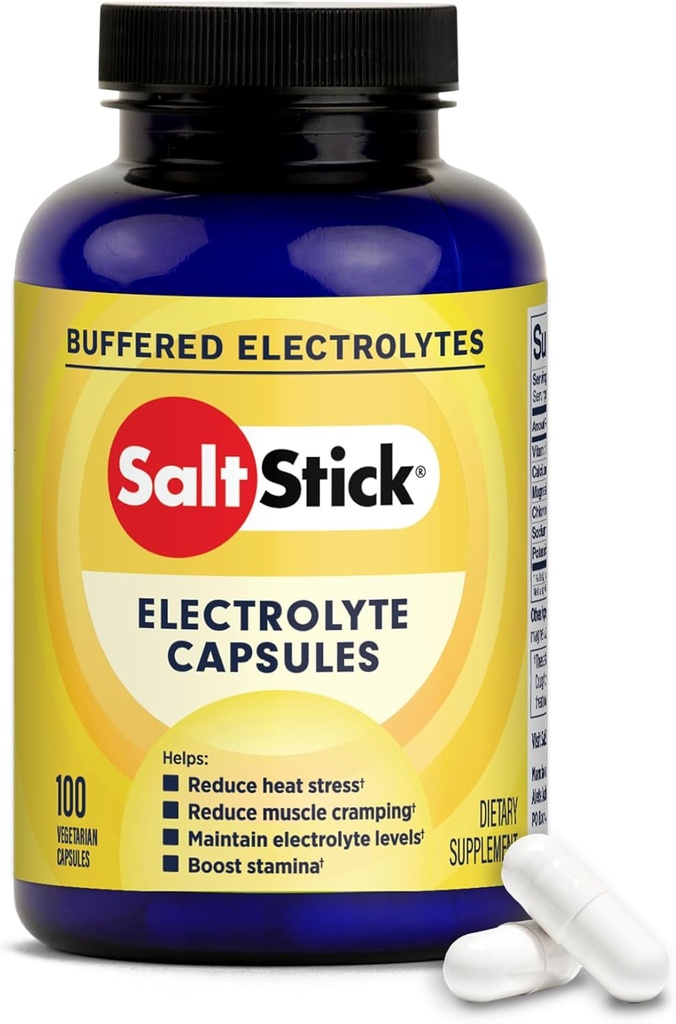 SaltStick Elektrolyte Kapsler med D-vitamin Note 124; Saltpiller med Elektrolyte til Løbetræning, Endurance Sports Nutrition, Køretilskud