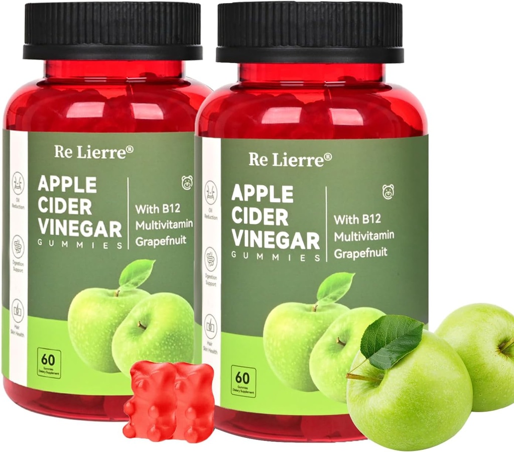 MONTUE Apple Cider Vinegaver Gummies B12 Multivitamin, ACV supplement Gummy Vitamin, Non GMO, Vegetarisk supplement for kvinder & mænd, Support Normal Energy Nivels & Gut Health Gummies (60Gummies + 60Gummies)