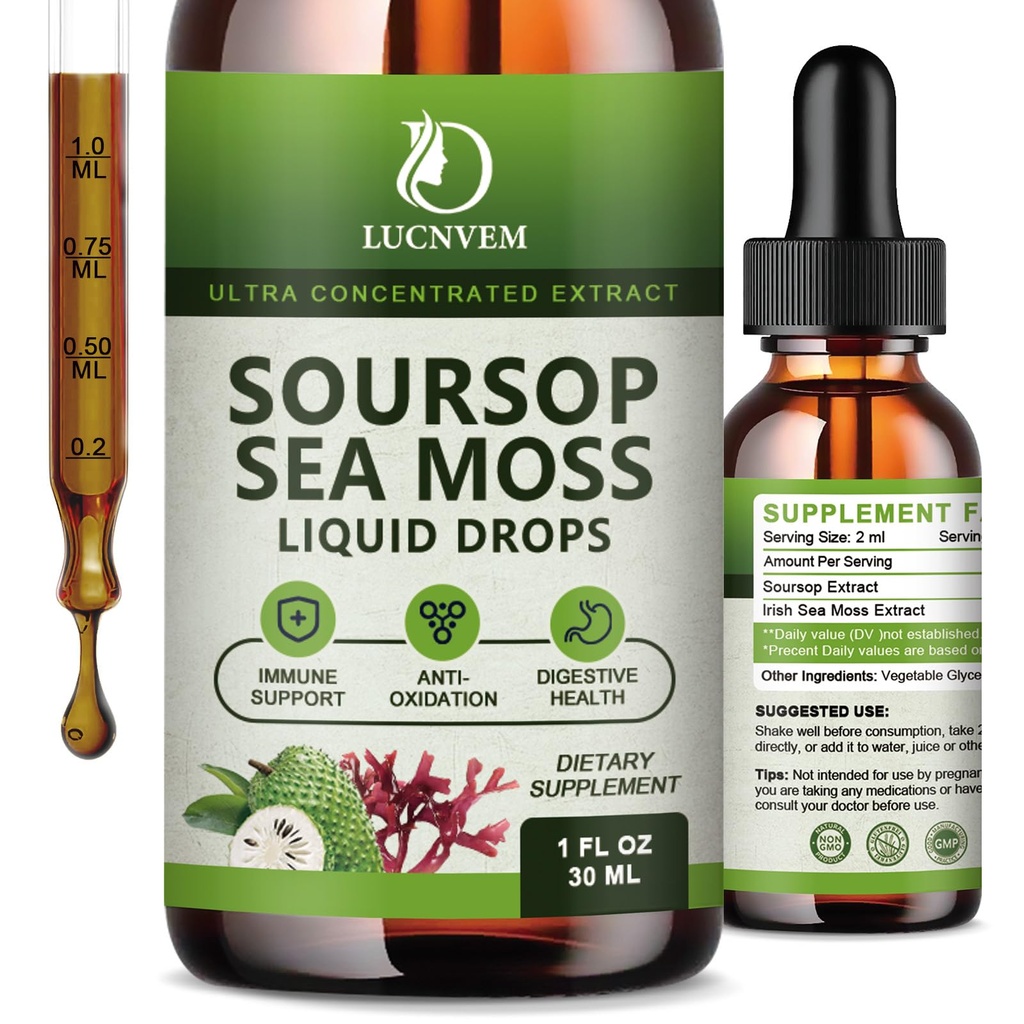 (2 Pack) Organic Soursop Graviola med Sea Moss Liquid Drops, Soursop Bitters Liquid Rich in Multivitamin for Natural Antioxidant, Immunboost, Cell Support & Regeneration, Pineapple Flavor