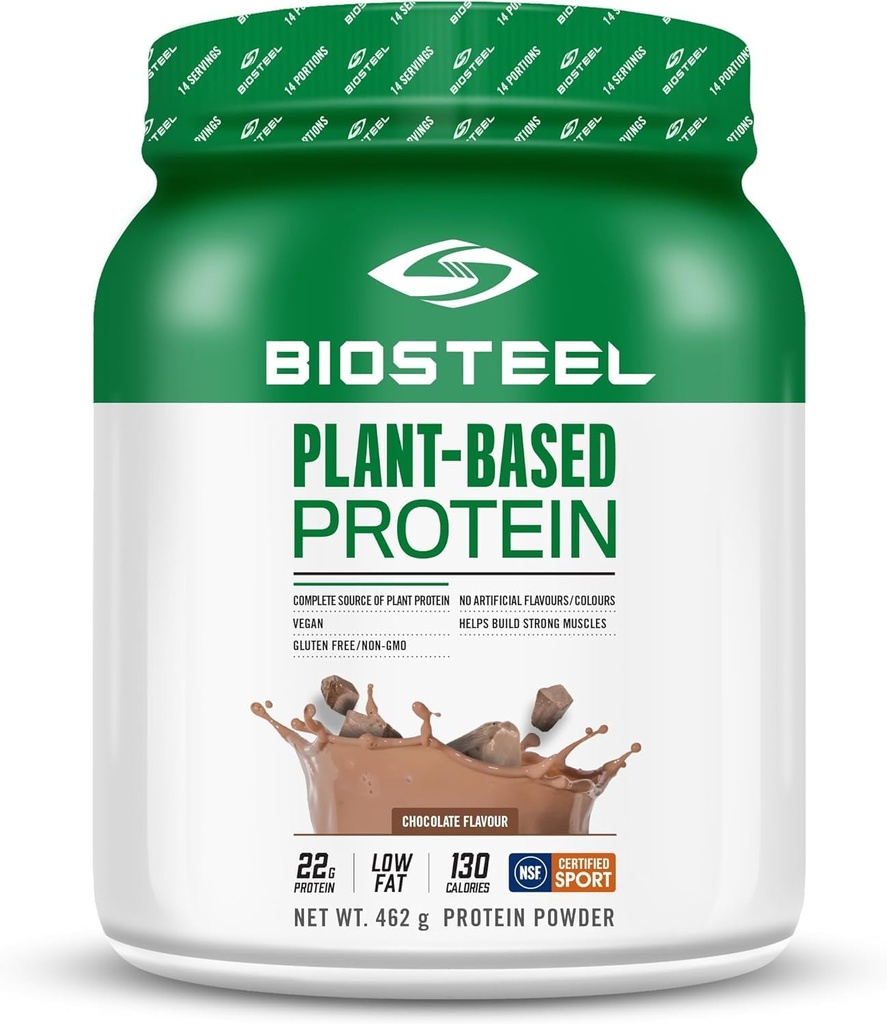 BIOSTEEL Elite Plant- Based Recovery Vegan Protein med Brown Rice Protein, Pea Protein, og Hamp Protein, Chokolade Flavor, 14 Servere, Gluten- Free