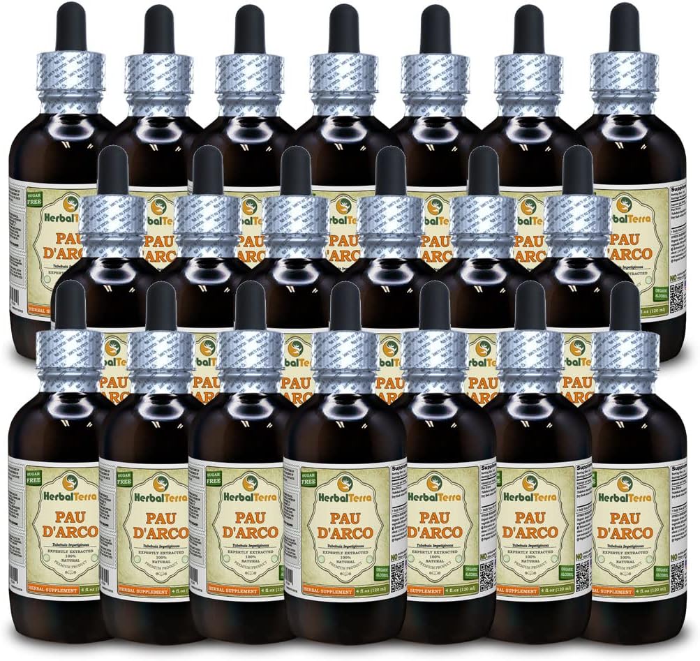 PAU d 'arco (Tabebuia Impetiginosa) Tinktur, Tørret Bark Liquid Extract (Brand name: HerbalTerra, Stolt Made in USA) 20x4 fl.oz (20x120 ml)