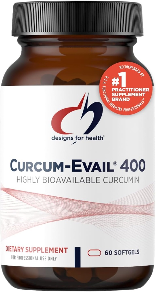 Design til sundhed Curcum- Evail 400 - Biotilgængelige gurkemeje kosttilskud - Evail emulsion teknologi - Curcumin C3 Complex med gurkemeje olie + vitamin E, ikke-GMO (60 Softels)