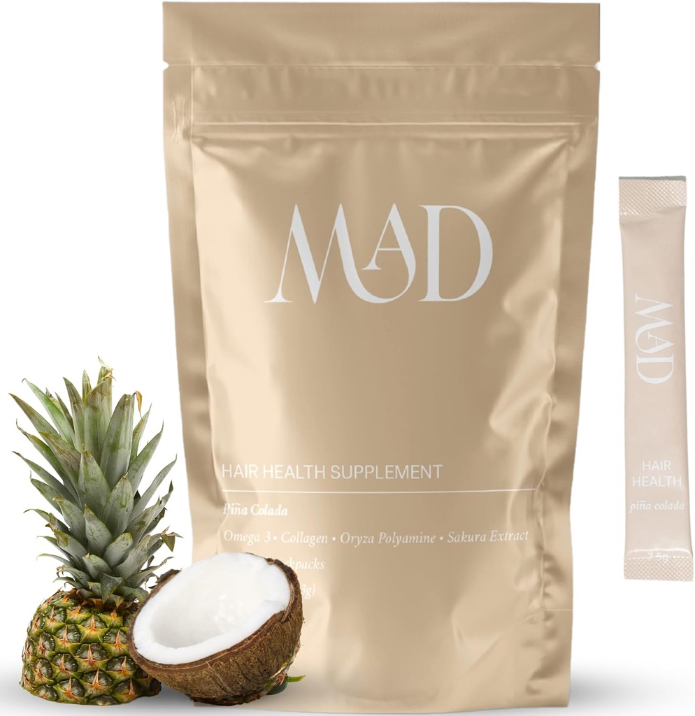 Postpartum Hårtab Supplement • 124; Safe Ingredients Collagen, Pumpkin Seed, Omega-3 Horsetail • 124; 15 Individuelt pakket Tasty Hår Strength Mix- in Packets (Pina Colada)