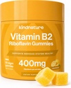 Kindnature Vitamin B2 Gummies - Riboflavin 400mg supplement til børn og voksne - Non- GMO, Soy & Gluten- Free, Vegan Chewable Gummies (30 dages forsyning)